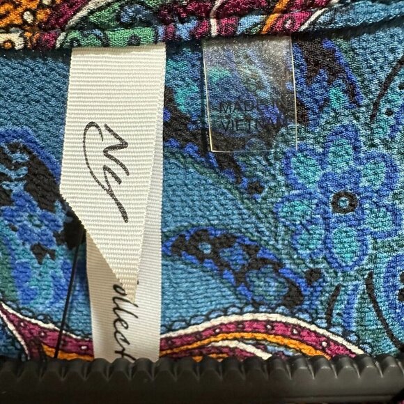 NY‎ Collection Top Size S Teal Printed Half Zip Utility Classic Blouse NWT - Picture 4 of 7